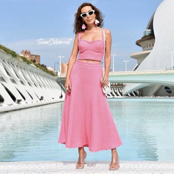 BLOGGER'S FAVE! Zara 2 Piece Set A-Line Skirt And Bustier Pink NWT - Picture 3 of 17